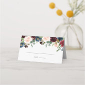 Bourgogne Marine Blauw & Blush Roze Bloemen Bruilo Plaatskaartje (Voorkant)