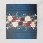 Bourgogne Marine Blauw Hout Blush Bloemen Bruiloft Plaatskaartje (Buitenkant ongevouwen)