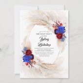 Bourgogne Marine Blauw Pampas Gras Verjaardagsfees Kaart (Voorkant)