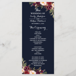 Bourgogne Marine Bloemen bruiloft Programma Programmakaart