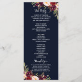 Bourgogne Marine Bloemen bruiloft Programma Programmakaart (Achterkant)