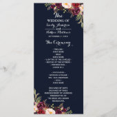 Bourgogne Marine Bloemen bruiloft Programma Programmakaart (Voorkant)