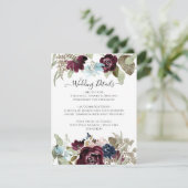 Bourgogne Marine Bloemen Elegante Herfst Bruiloft  Kaart (Staand voorkant)