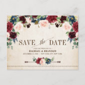 Bourgogne Marine Bloemen Rustiek Land Save the Dat Aankondigingskaart (Voorkant)