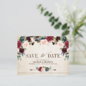 Bourgogne Marine Bloemen Rustiek Land Save the Dat Aankondigingskaart (Staand voorkant)