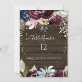 Bourgogne Marine Bloemen Rustieke Lichten Tafelnum Kaart (Voorkant)