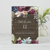 Bourgogne Marine Bloemen Rustieke Lichten Tafelnum Kaart (Staand voorkant)