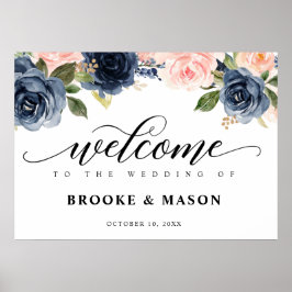 Bourgogne Marine Blush Bloemen Rustieke Bruiloft W Poster