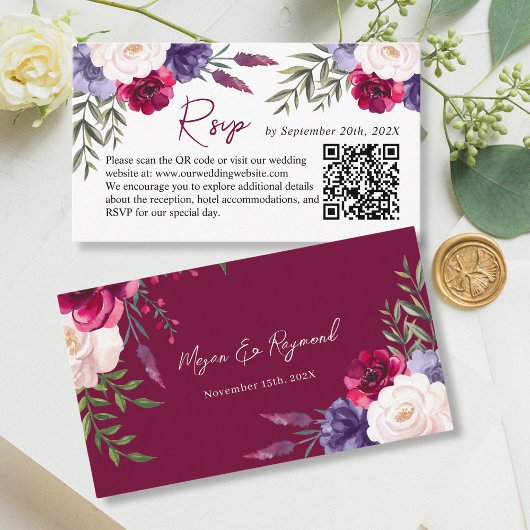 Bourgogne Marine Blush Bruiloft Website RSVP QR Co Informatiekaartje