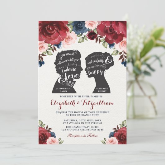 Bourgogne Marine Blush Floral Pride Vooroordelen B Kaart (Staand voorkant)