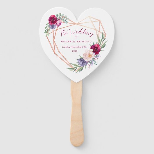 Bourgogne Marine & Blush Hart Bloom Bruiloft Hand  Handwaaier (Achterkant)