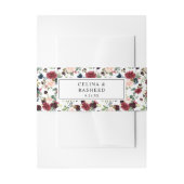 Bourgogne & Marine, Blush Roze Bloemen 3 Uitnodigingen Wikkel (Voorkant Voorbeeld)