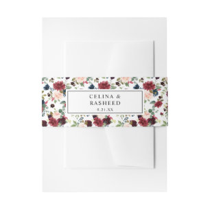 Bourgogne & Marine, Blush Roze Bloemen 3 Uitnodigingen Wikkel