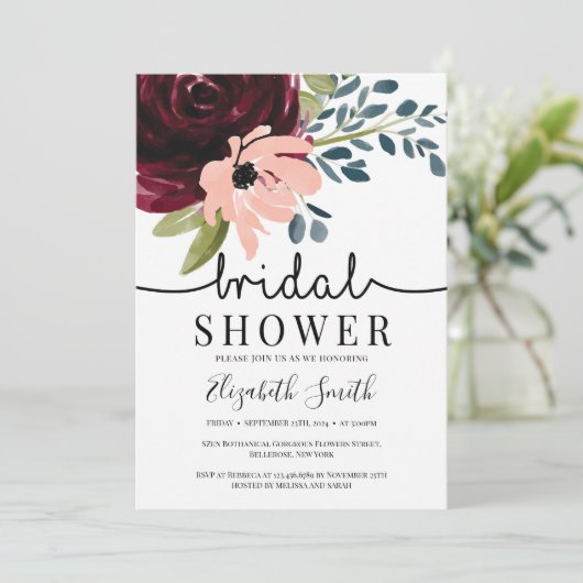 Bourgogne marine blush roze floral vrijgezellenfee kaart (Staand voorkant)