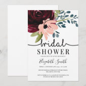 Bourgogne marine blush roze floral vrijgezellenfee kaart (Voorkant / Achterkant)