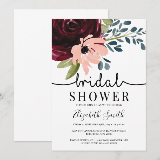 Bourgogne marine blush roze floral vrijgezellenfee kaart (Voorkant / Achterkant)