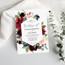 Bourgogne & marine, blush roze Floral Wedding