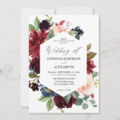 Bourgogne & marine, blush roze Floral Wedding Kaart (Voorkant)