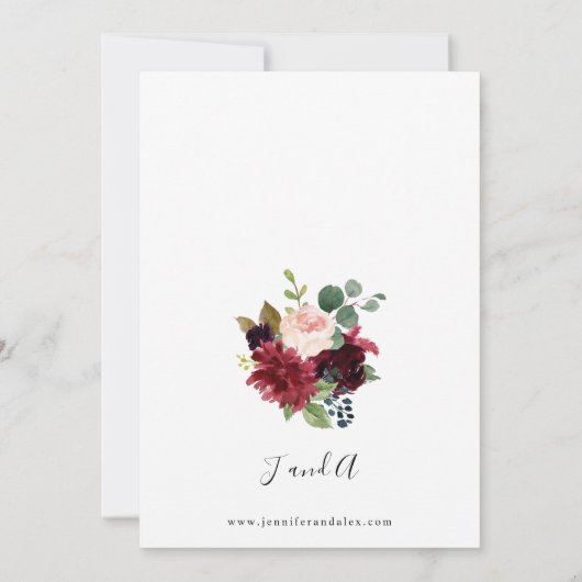 Bourgogne & marine, blush roze Floral Wedding Kaart (Achterkant)