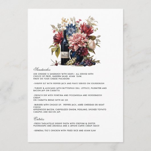 Bourgogne, Marine & Blush Wijnproeverij Bloemen Tr Menu (Achterkant)