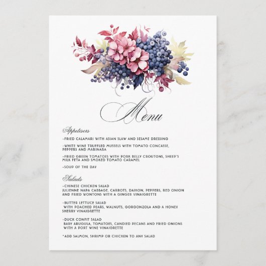 Bourgogne, Marine & Blush Wijnproeverij Bloemen Tr Menu (Voorkant)