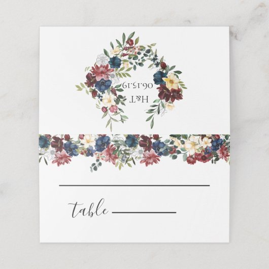 Bourgogne Marine bruiloft plaats kaart Plaatskaartje (Buitenkant ongevouwen)