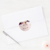 Bourgogne Marine en Blush Bloemen Bruiloft Ronde Sticker (Envelop)