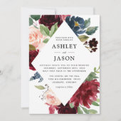 Bourgogne Marine en Blush Floral Geometrische Brui Kaart (Voorkant)