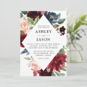 Bourgogne Marine en Blush Floral Geometrische Brui Kaart (Staand voorkant)