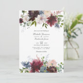 Bourgogne, marine en blush Floral QR Code Weddensc Kaart (Staand voorkant)