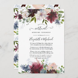 Bourgogne, marine en Blush Floral Virtual Wedding Kaart