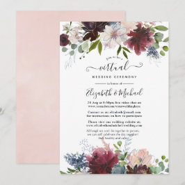 Bourgogne, marine en Blush Floral Virtual Wedding Kaart
