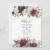 Bourgogne, marine en Blush Floral Wedding Invitati Kaart (Voorkant)