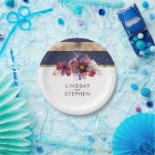 Bourgogne Marine en Goud Bloemen Strepen Bruiloft Papieren Bordje (Feest)