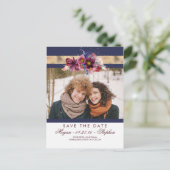 Bourgogne Marine en Gouden Bloemen Save the Date Aankondigingskaart (Staand voorkant)