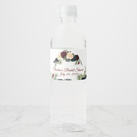 Bourgogne, Marine Floral Water Flessenetiketten Waterfles Etiket (Voorkant)