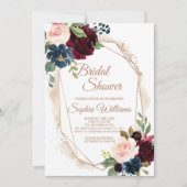 Bourgogne, marine & Gold Bridal Shower Invitation Kaart (Voorkant)