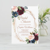 Bourgogne, marine & Gold Bridal Shower Invitation Kaart (Staand voorkant)