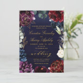 Bourgogne marine Gold Garden Wedding Kaart (Staand voorkant)