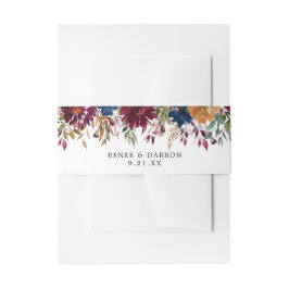 Bourgogne & Marine Sinaasappel Herfst Floral 2 Uitnodigingen Wikkel