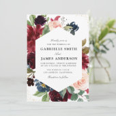 Bourgogne & marine waterverf bloemenbruiloft kaart (Staand voorkant)