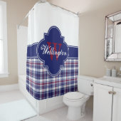 Bourgogne Marine Witte Madras Plaid 1ICB Ribbon Na Douchegordijn (In situ)