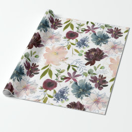 Bourgogne, marinekamer en Blush Floral Cadeaupapier