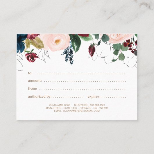 Bourgogne, marineserie en roze Floral Gift Certifi Kortingskaartje (Achterkant)