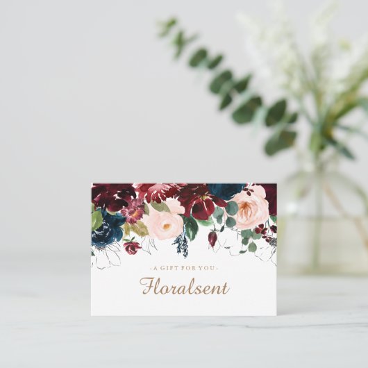 Bourgogne, marineserie en roze Floral Gift Certifi Kortingskaartje (Staand voorkant)