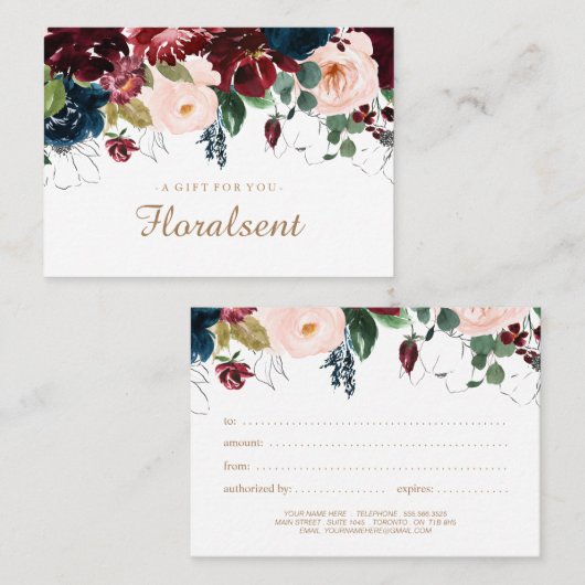 Bourgogne, marineserie en roze Floral Gift Certifi Kortingskaartje (Voorkant / Achterkant)