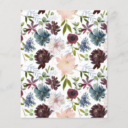 Bourgogne, marineslag en blush Floral Wedding Flyer (Achterkant)
