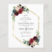 Bourgogne, marjoor en blush floral bruiloft-uitnod (Voorkant)