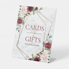Bourgogne Marmer Geometrische Bloemen Huwelijkscad Reclamebord Met Voetstuk