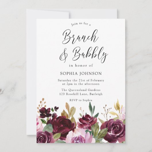 Bourgogne Maroon Brunch en bubbelbaar Vrijgezellen Kaart (Voorkant)